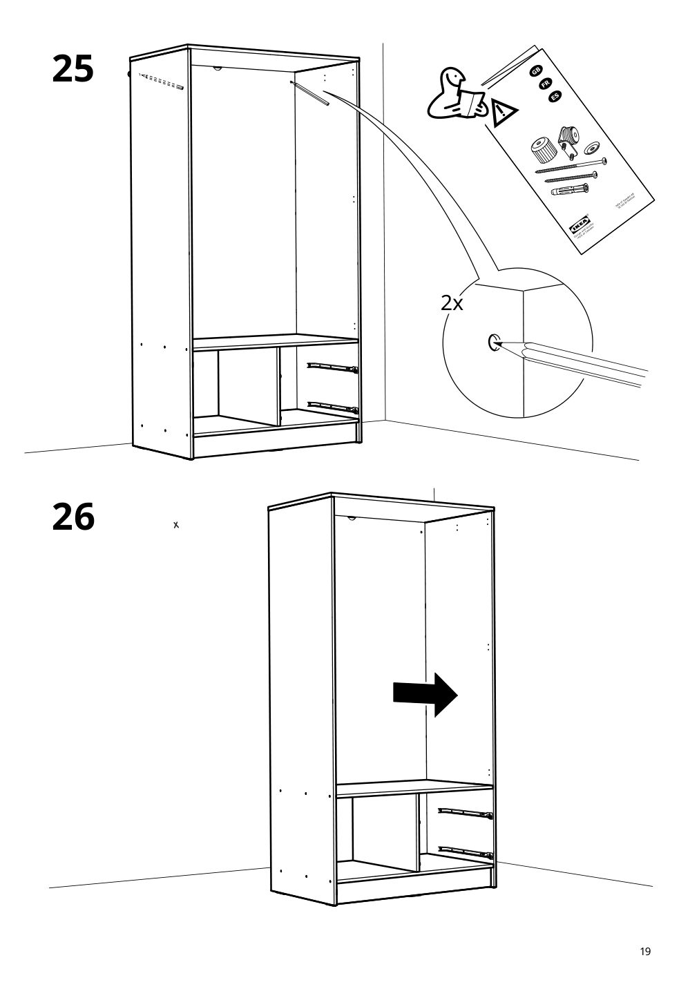 Assembly instructions for IKEA Vilhatten wardrobe with 2 doors and 2 drawers oak effect | Page 19 - IKEA VILHATTEN wardrobe with 2 doors and 2 drawers 705.306.09