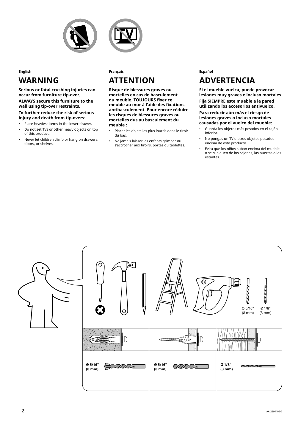 Assembly instructions for IKEA Vilhatten wardrobe with 2 doors and 2 drawers oak effect | Page 2 - IKEA VILHATTEN wardrobe with 2 doors and 2 drawers 705.306.09