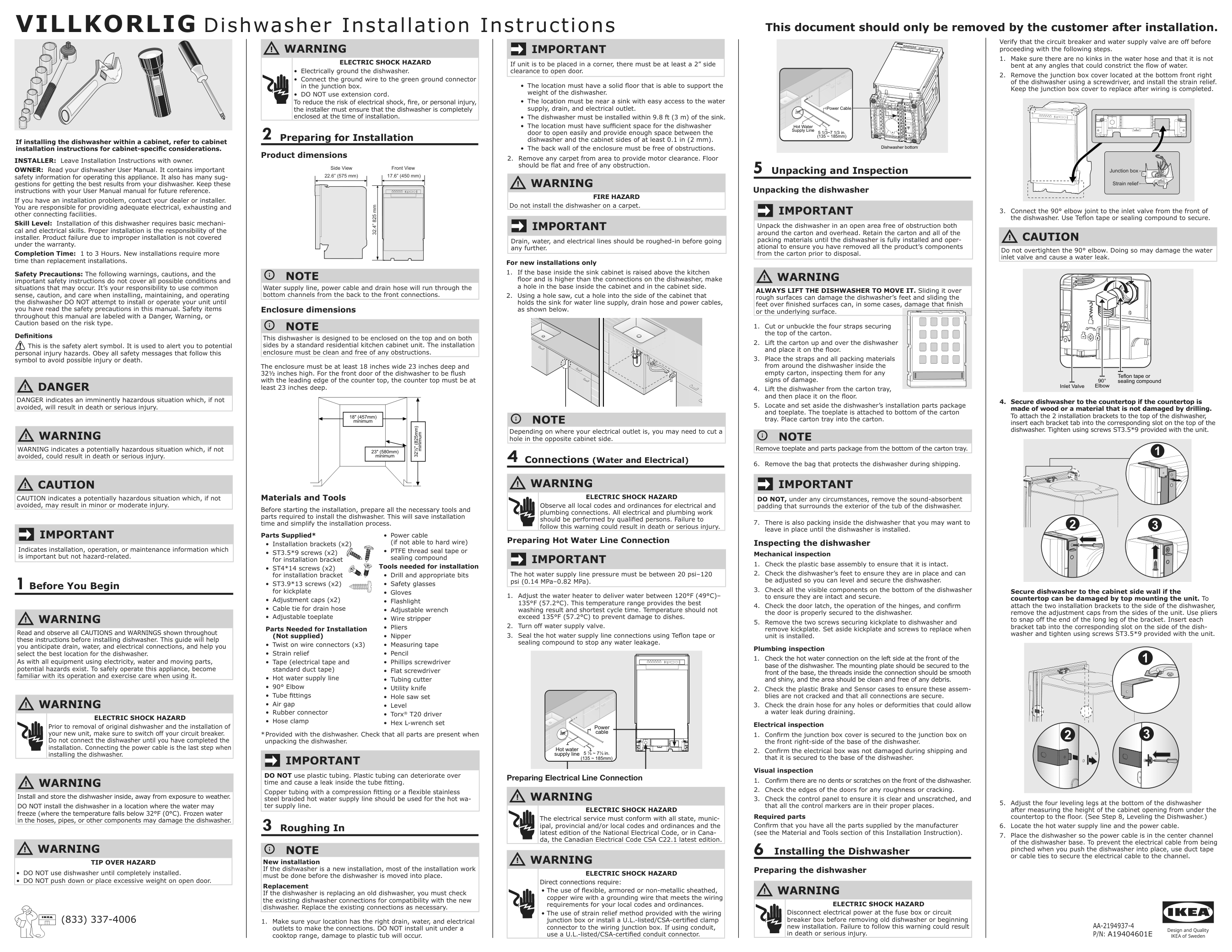 Assembly instructions for IKEA Villkorlig built in dishwasher stainless steel | Page 1 - IKEA VILLKORLIG built-in dishwasher 404.621.69