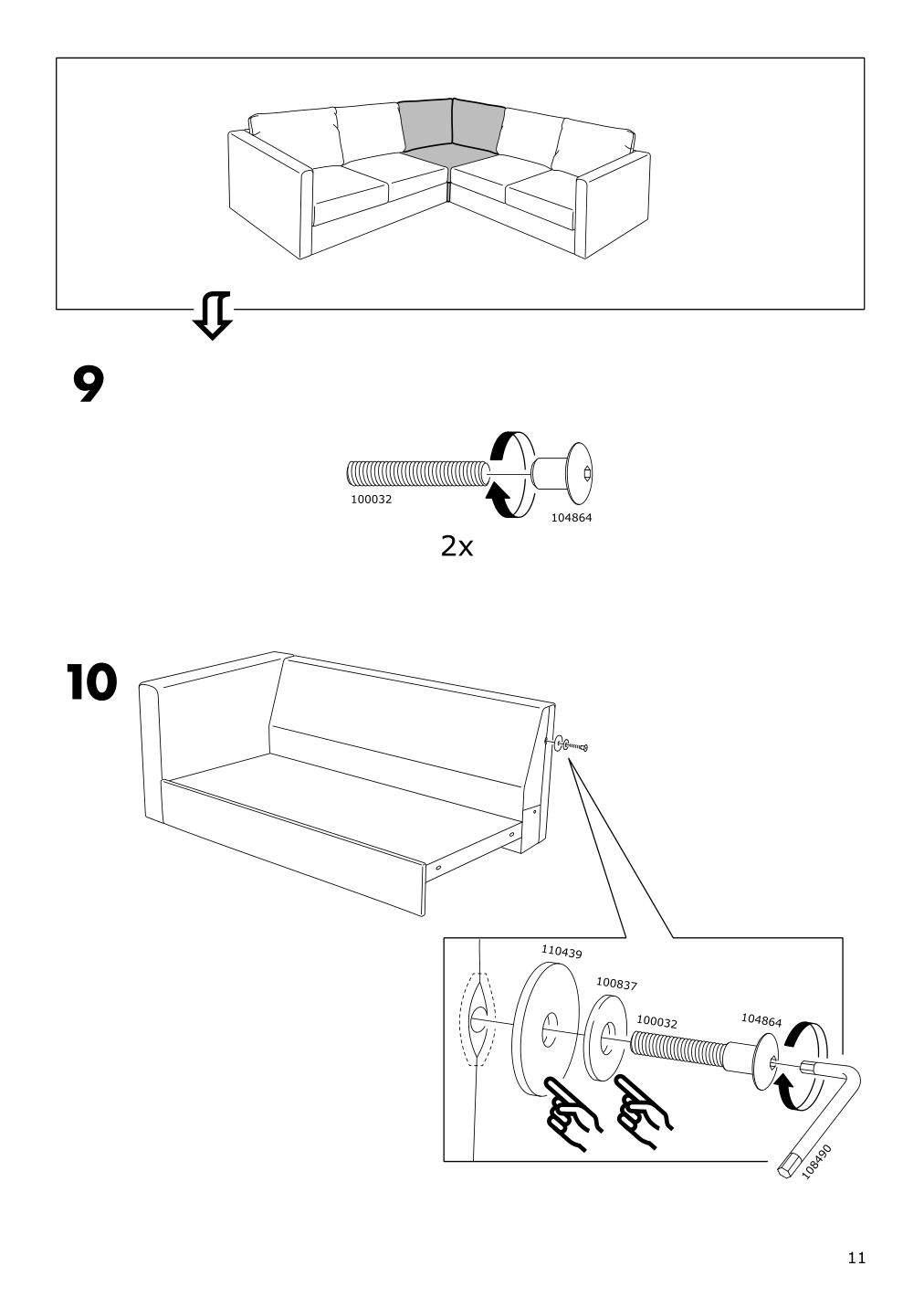 Assembly instructions for IKEA Vimle cover for corner section gunnared dark green | Page 11 - IKEA VIMLE cover for corner section 103.510.83