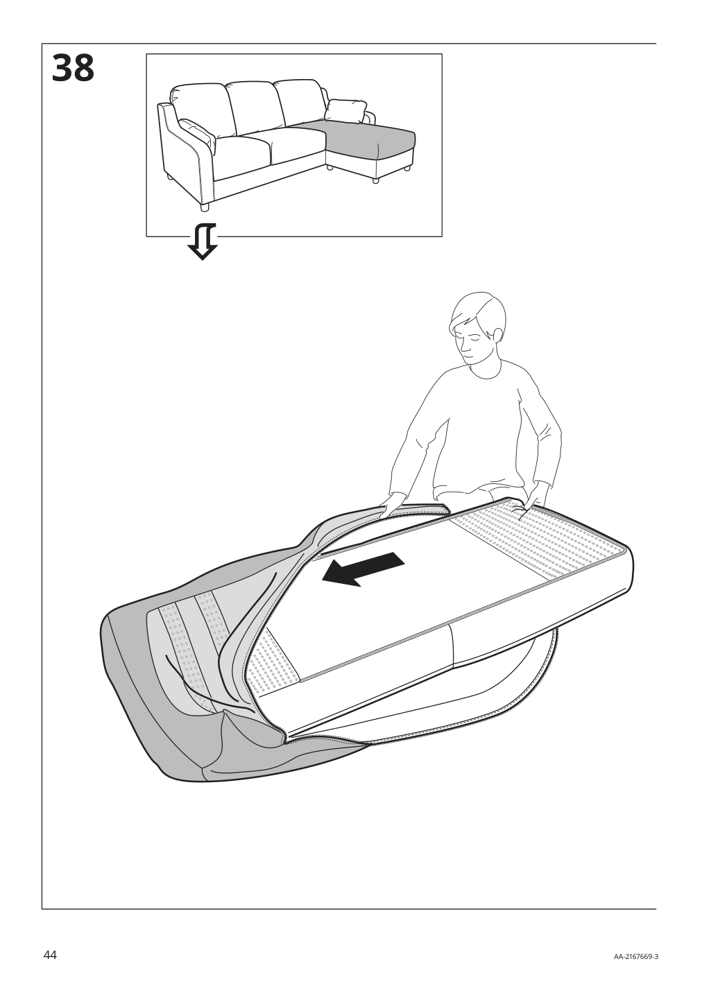 Assembly instructions for IKEA Vinliden sofa section with chaise | Page 44 - IKEA VINLIDEN sofa with chaise 393.046.75