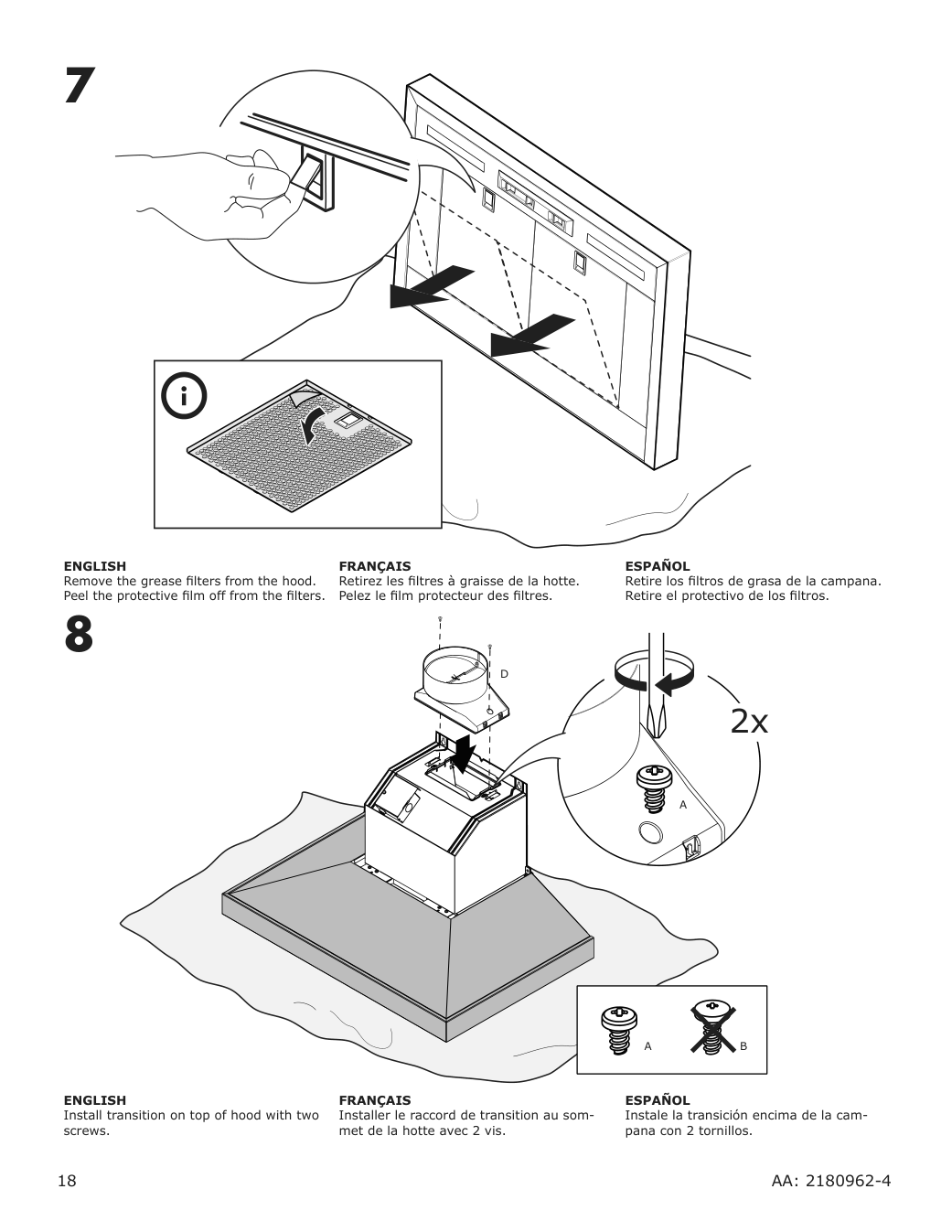 Assembly instructions for IKEA Vinstgivande wall mounted range hood black stainless steel | Page 18 - IKEA VINSTGIVANDE wall mounted range hood 104.621.42