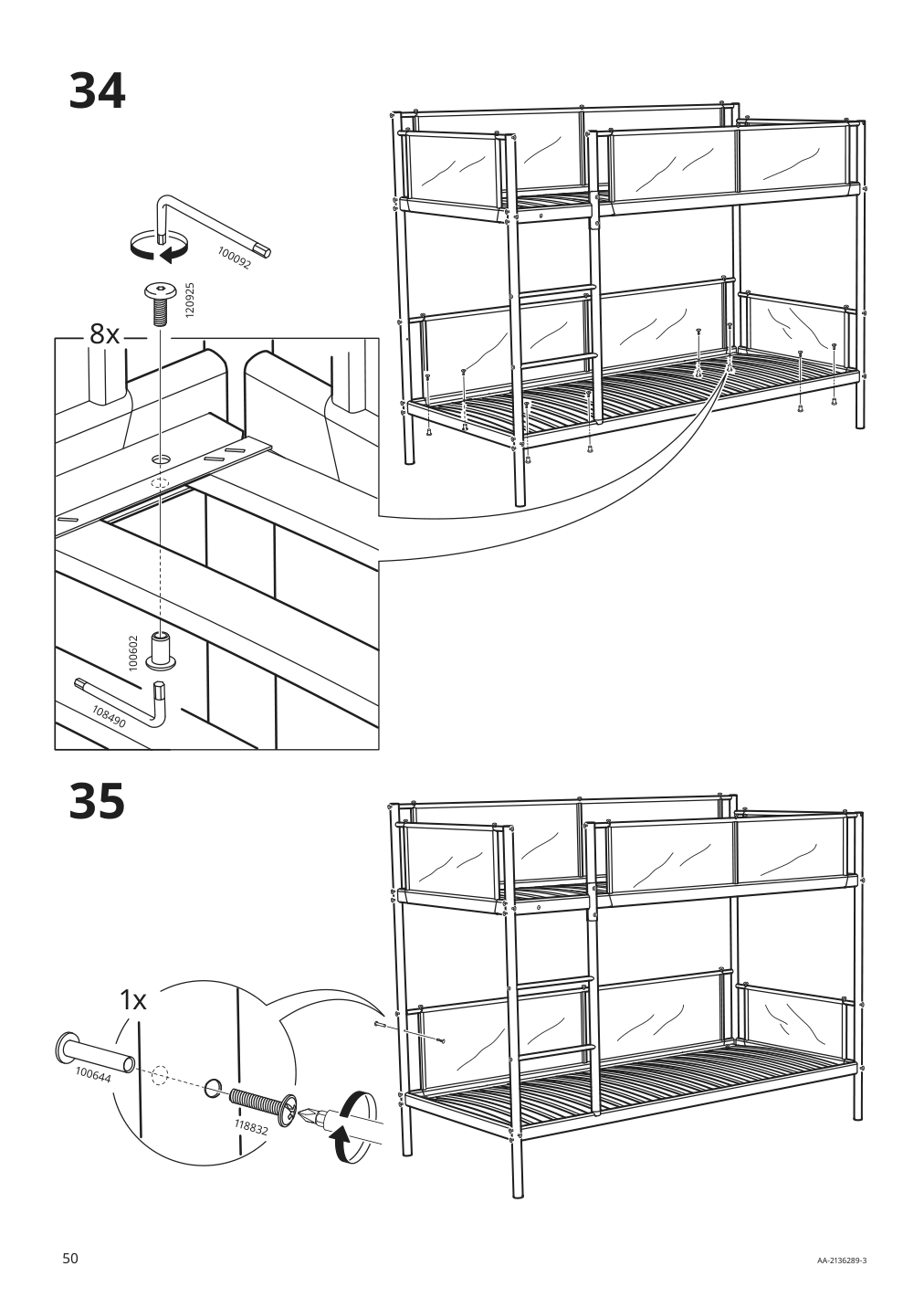 Assembly instructions for IKEA Vitval bunk bed frame white light gray | Page 50 - IKEA VITVAL bunk bed frame 804.112.72