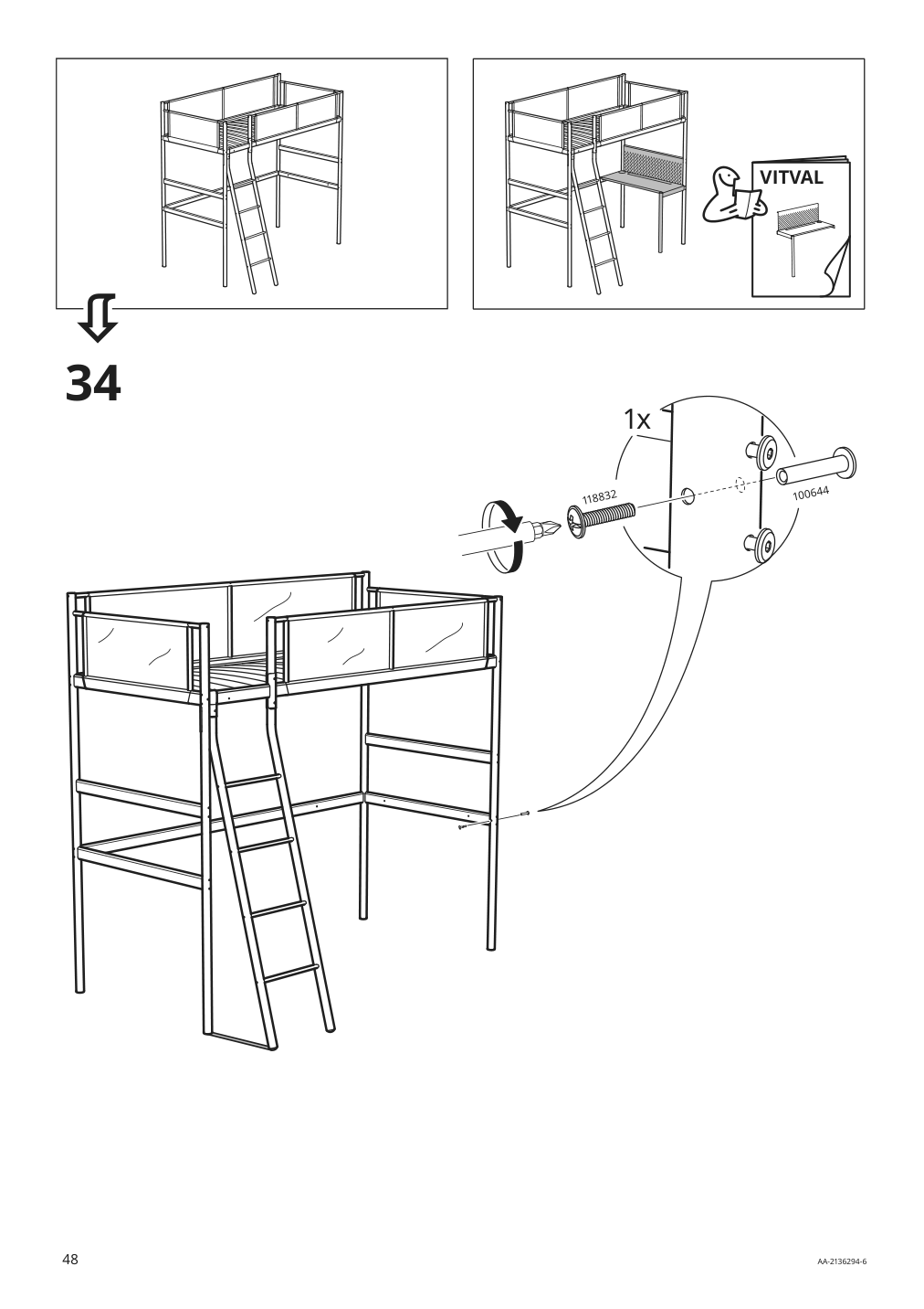 Assembly instructions for IKEA Vitval loft bed frame white light gray | Page 48 - IKEA VITVAL loft bed frame 104.112.42