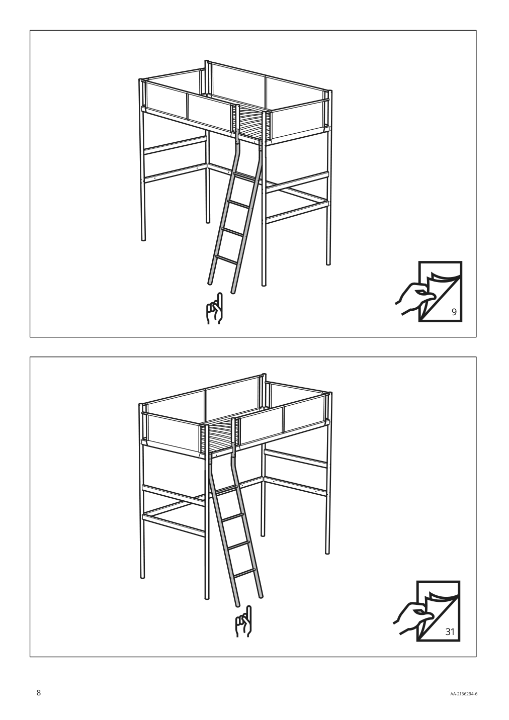 Assembly instructions for IKEA Vitval loft bed frame white light gray | Page 8 - IKEA VITVAL loft bed frame 104.112.42