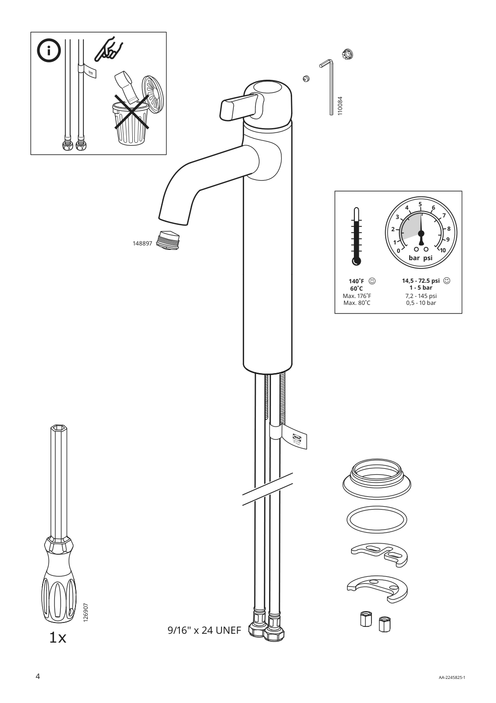 Assembly instructions for IKEA Voxnan bath faucet tall chrome plated | Page 4 - IKEA GODMORGON/TOLKEN / KATTEVIK sink cabinet with top + 15¾" sink 093.089.10