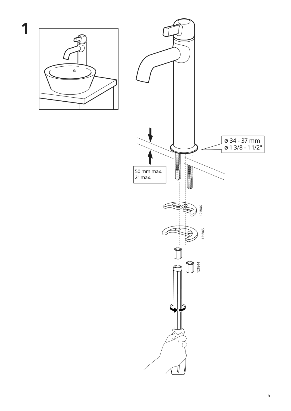 Assembly instructions for IKEA Voxnan bath faucet tall chrome plated | Page 5 - IKEA GODMORGON/TOLKEN / KATTEVIK sink cabinet with top + 15¾" sink 093.089.05