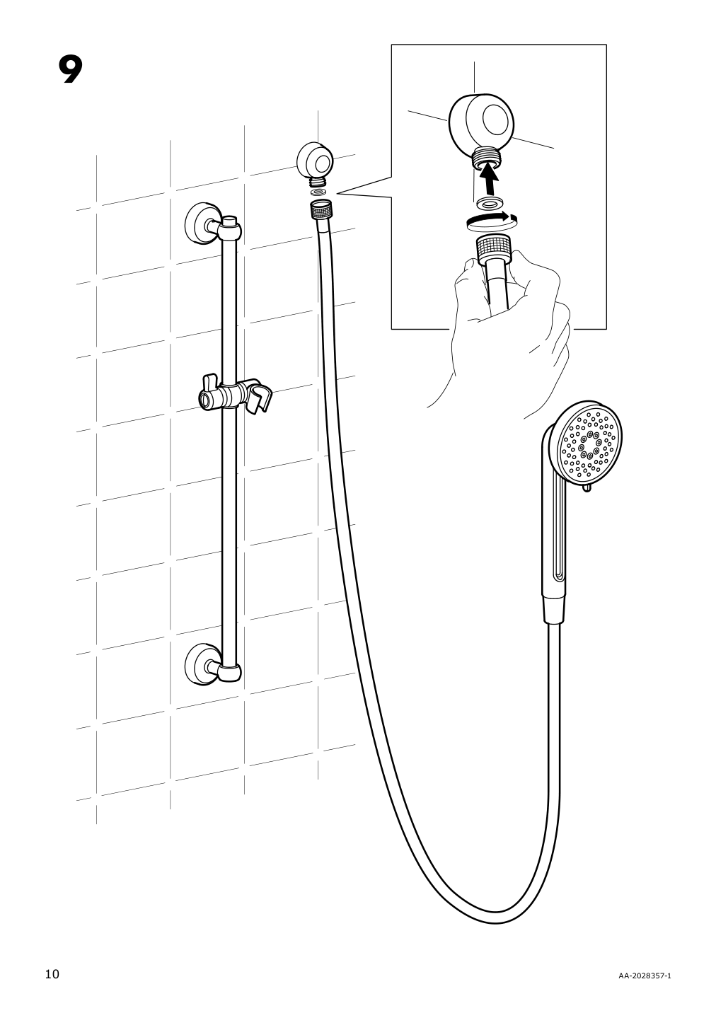 Assembly instructions for IKEA Voxnan riser rail with hand shower outlet chrome plated | Page 10 - IKEA VOXNAN riser rail with hand shower/outlet 603.426.23