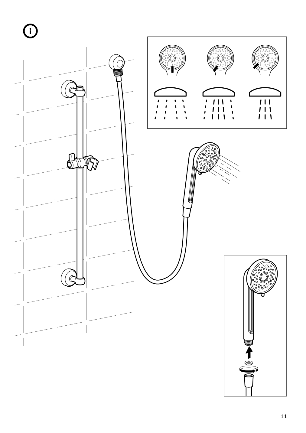 Assembly instructions for IKEA Voxnan riser rail with hand shower outlet chrome plated | Page 11 - IKEA VOXNAN riser rail with hand shower/outlet 603.426.23