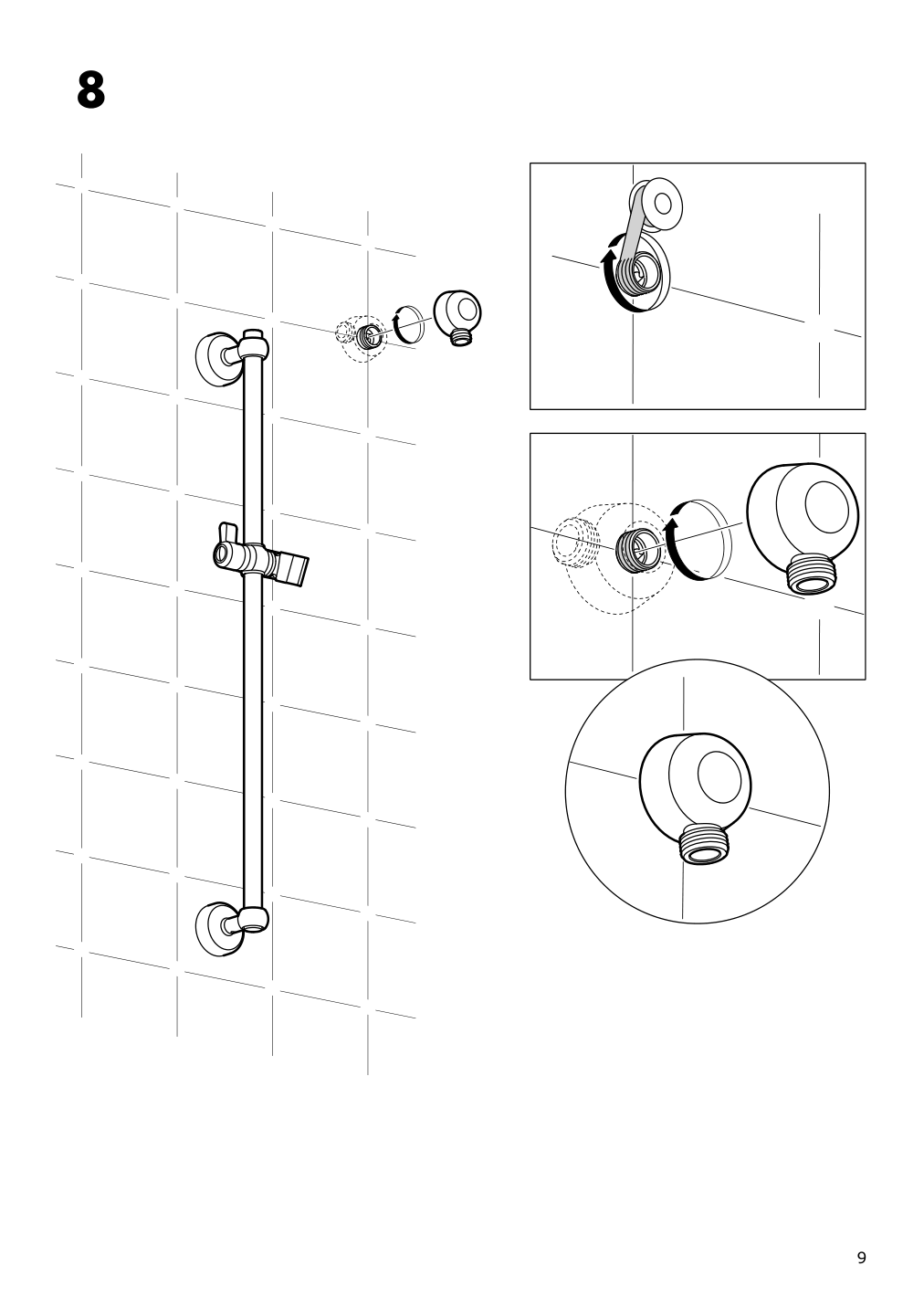 Assembly instructions for IKEA Voxnan riser rail with hand shower outlet chrome plated | Page 9 - IKEA VOXNAN riser rail with hand shower/outlet 603.426.23