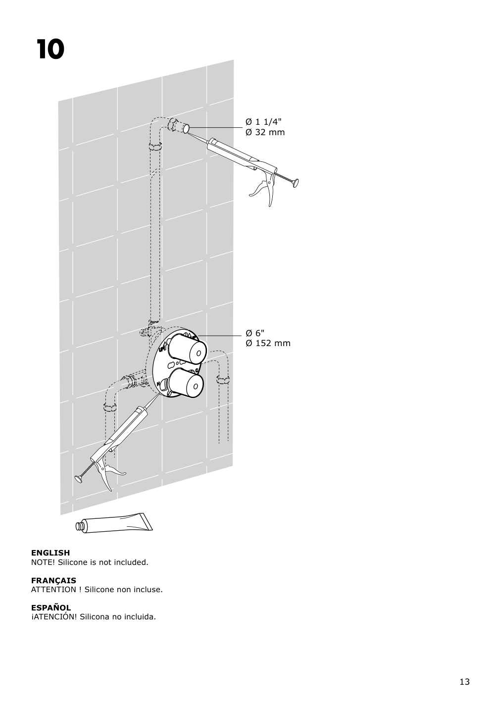 Assembly instructions for IKEA Voxnan showerhead with thermostatic faucet chrome plated | Page 13 - IKEA VOXNAN showerhead with thermostatic faucet 803.426.22