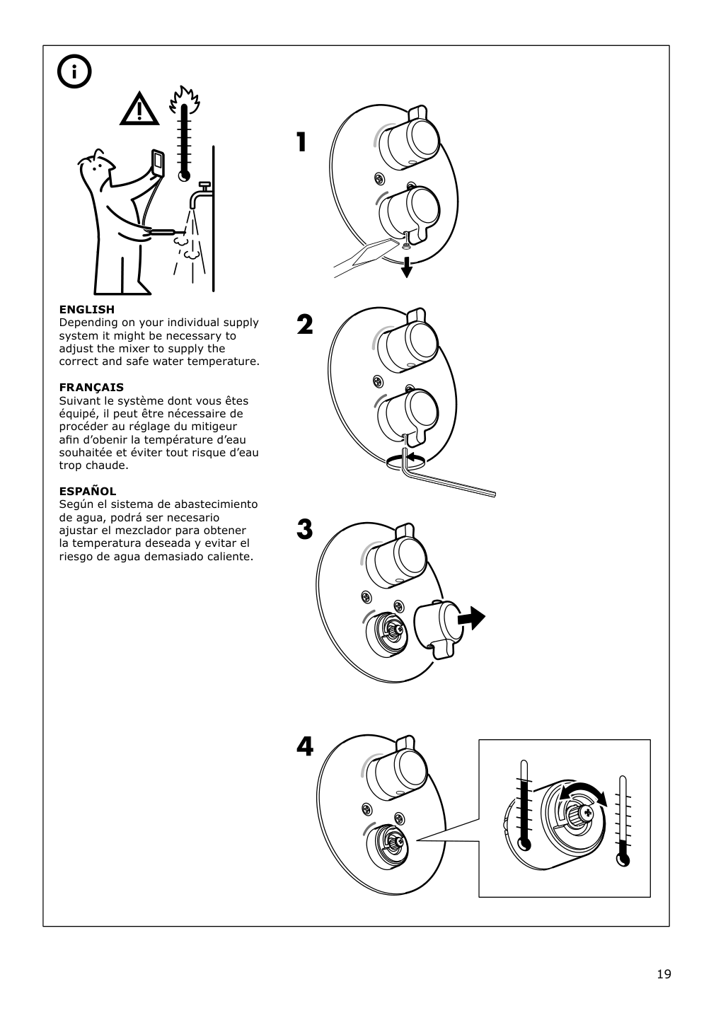 Assembly instructions for IKEA Voxnan showerhead with thermostatic faucet chrome plated | Page 19 - IKEA VOXNAN showerhead with thermostatic faucet 803.426.22