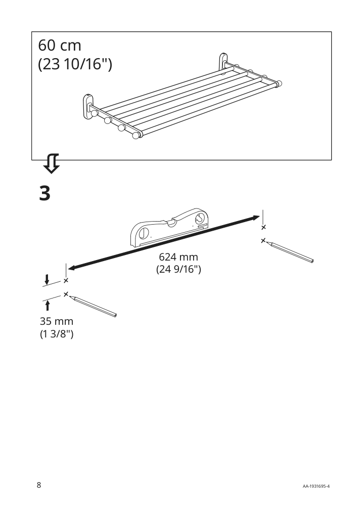 Assembly instructions for IKEA Voxnan wall shelf with towel rail chrome effect | Page 8 - IKEA VOXNAN wall shelf with towel rail 103.285.87