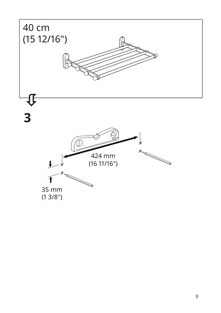 Assembly instructions for IKEA Voxnan wall shelf with towel rail chrome effect | Page 9 - IKEA VOXNAN wall shelf with towel rail 103.285.87